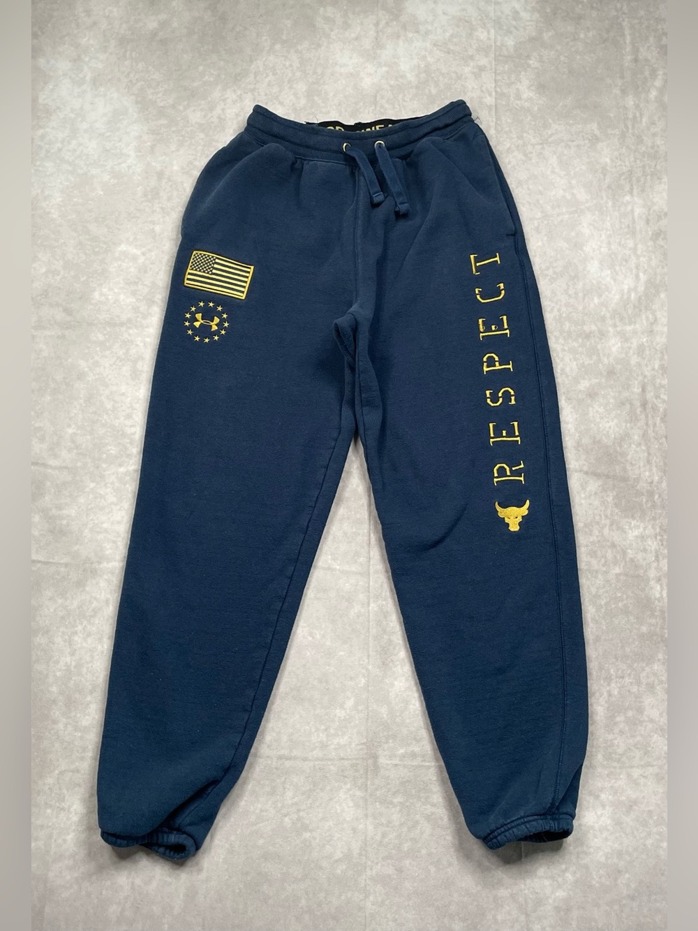 Under Armour Project Rock Sweatpants Mens Small Blue Gym Active USA Brahma Bull